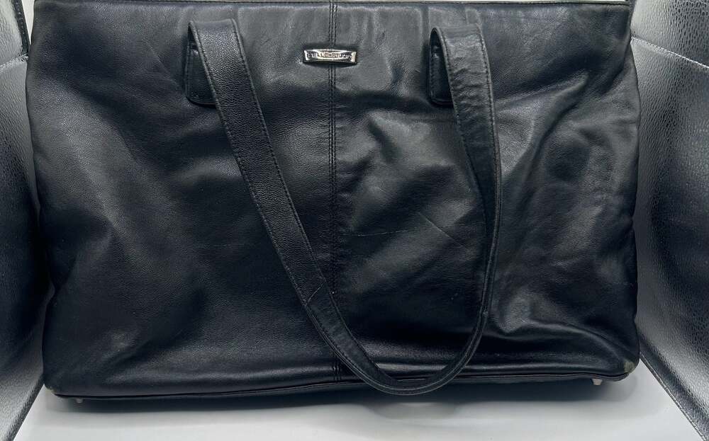 Wilsons Leather Pelle Studio Black Leather Large Tote Laptop Bag